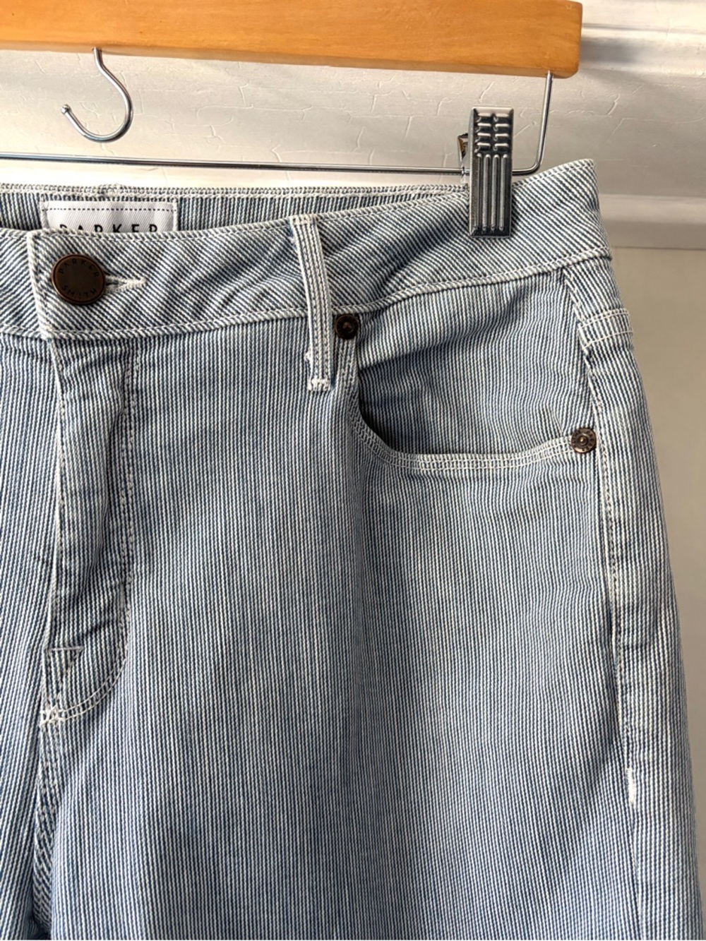Parker Smith Railroad Striped Pinstripe Wide Leg Jeans Size 30 EU 10 US - Picture 5 of 15